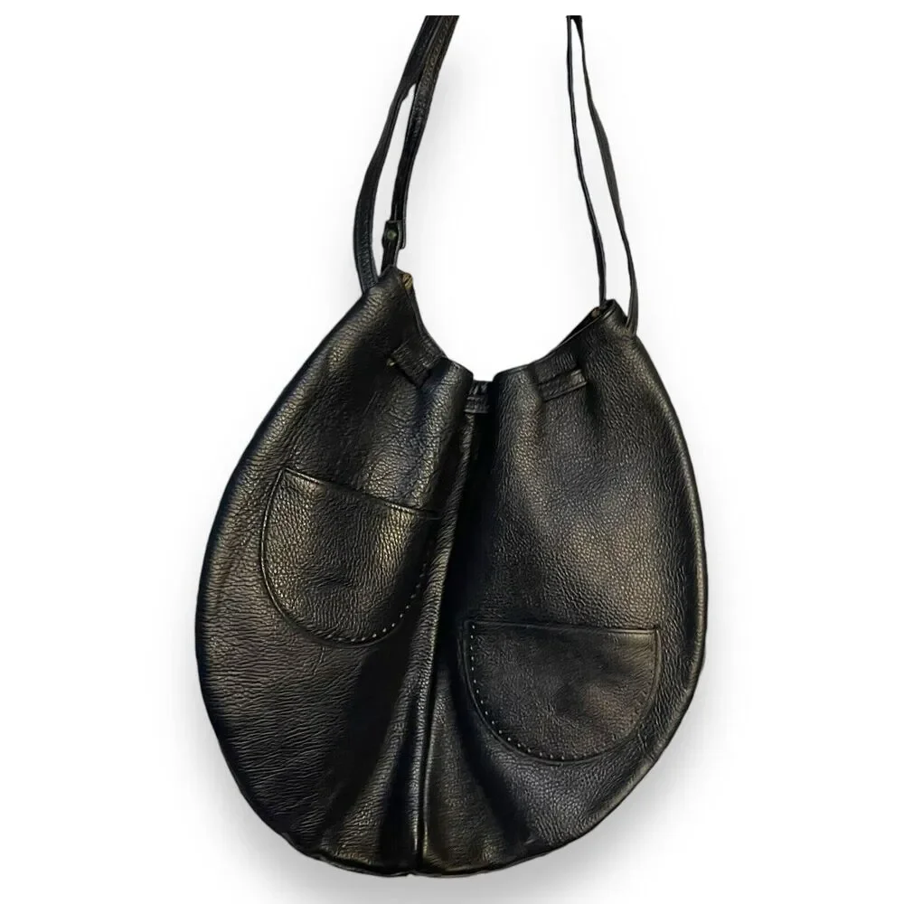 Pebble Faux Leather Shoulder Bag Women's Dark Blue Western Boho Hobo Pockets VTG